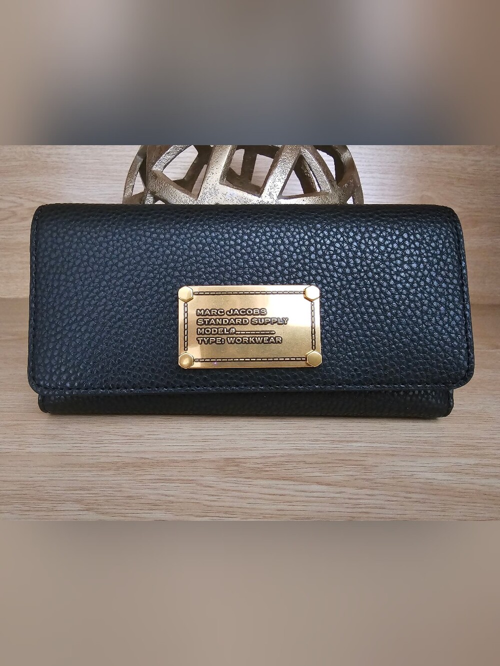 Marc Jacobs Black Pebbled Leather Continental Wallet with Gold Plate